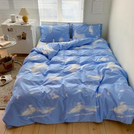 2021新款简约风40s13372全棉喷气四件套 蓝天白云