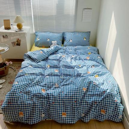 2021新款简约风40s13372全棉喷气四件套 牛萌萌