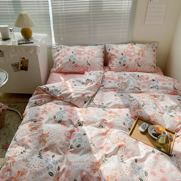 91家纺网 家纺一手货源 找家纺 2021新款简约风40s13372全棉喷气四件套 田园