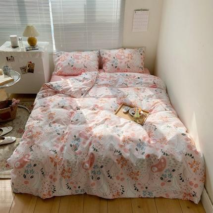 2021新款简约风40s13372全棉喷气四件套 田园