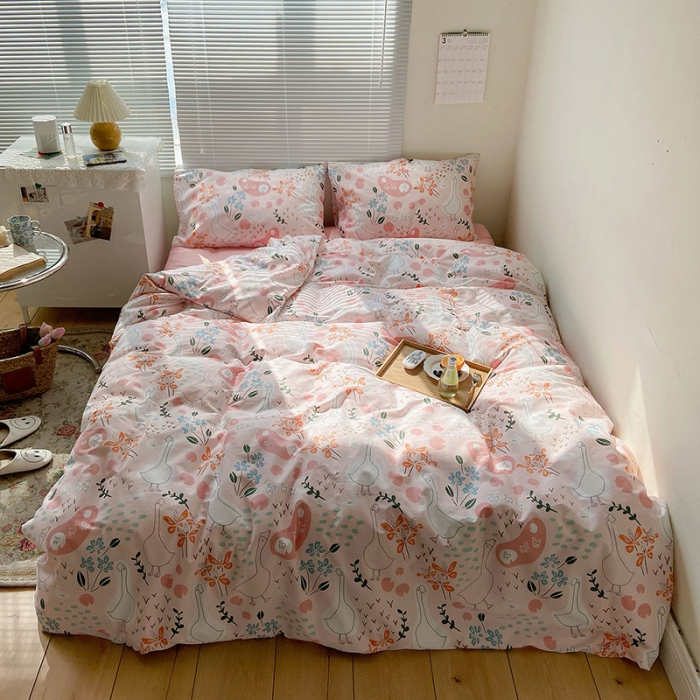 91家纺网 家纺一手货源 找家纺 2021新款简约风40s13372全棉喷气四件套 田园