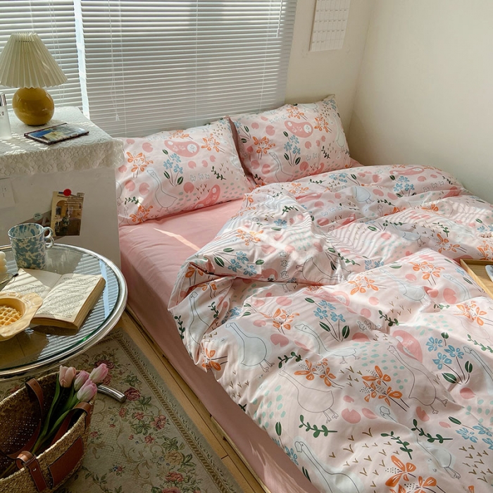 91家纺网 家纺一手货源 找家纺 2021新款简约风40s13372全棉喷气四件套 田园