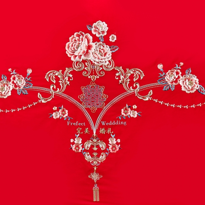 91家纺网 家纺一手货源 找家纺 用心 2021新款婚庆绣花款套件婚庆多件套 YM-完美婚礼