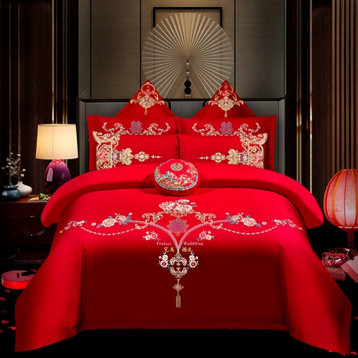 91家纺网 家纺一手货源 找家纺 用心 2021新款婚庆绣花款套件婚庆多件套 YM-完美婚礼