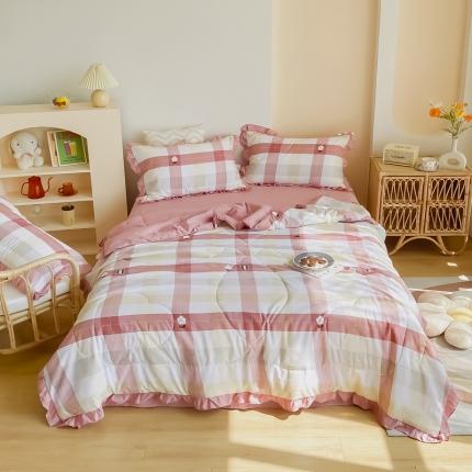 91家纺网 家纺一手货源 找家纺 眠屿 2021新款洛卡棉夏被四件套 向阳花开-粉