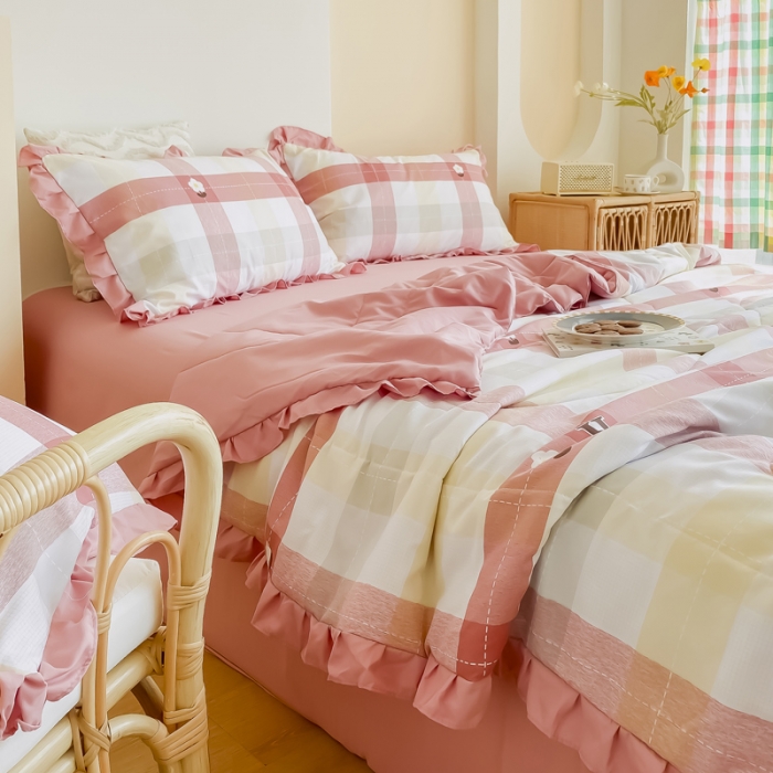 91家纺网 家纺一手货源 找家纺 眠屿 2021新款洛卡棉夏被四件套 向阳花开-粉