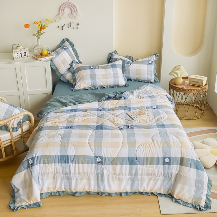 91家纺网 家纺一手货源 找家纺 眠屿 2021新款洛卡棉夏被四件套 向阳花开-绿