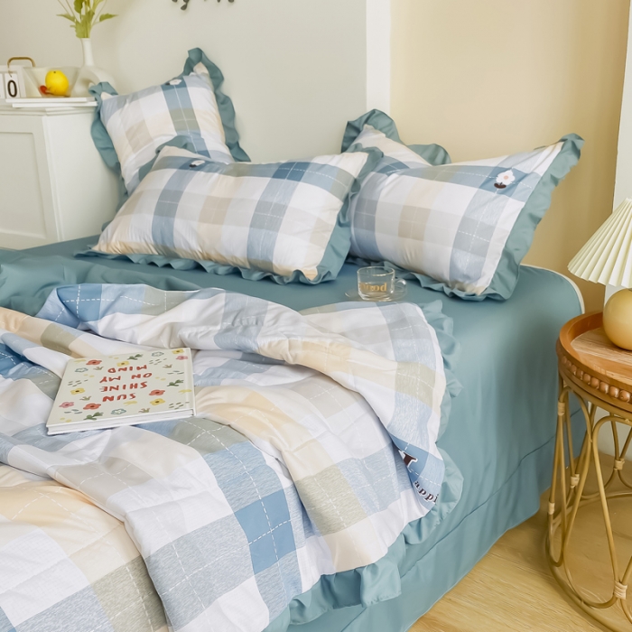 91家纺网 家纺一手货源 找家纺 眠屿 2021新款洛卡棉夏被四件套 向阳花开-绿