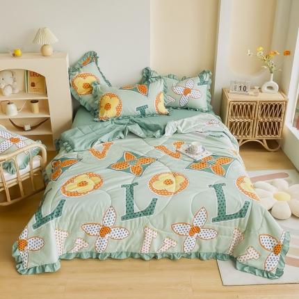 91家纺网 家纺一手货源 找家纺 眠屿 2021新款洛卡棉夏被四件套 樱花草