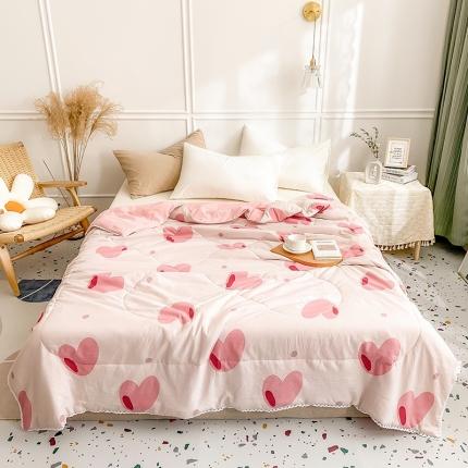 91家纺网 家纺一手货源 找家纺 佰亿莱 2024新款水洗棉夏被 粉爱心