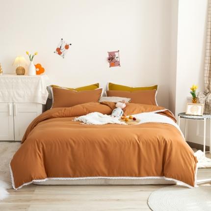 91家纺网 家纺一手货源 找家纺 雨帆家纺 2021新款纯色小蕾丝花边四件套 西瓜红