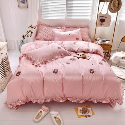 91家纺网 家纺一手货源 找家纺 寐居 2021新款纯棉刺绣四件套 丘比特熊-粉