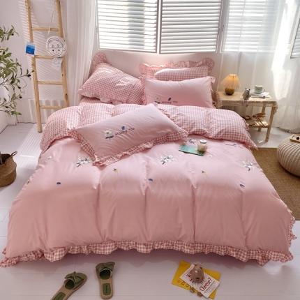 寐居 2021新款纯棉刺绣四件套 雏菊之恋-粉