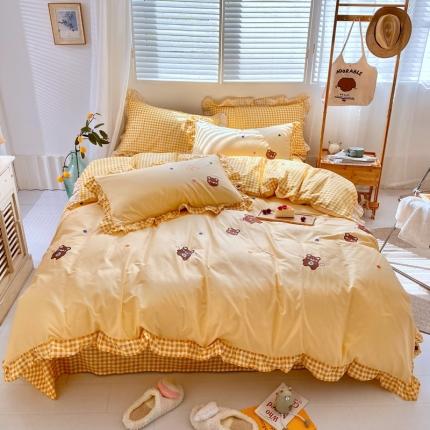 寐居 2021新款纯棉刺绣四件套 丘比特熊-黄