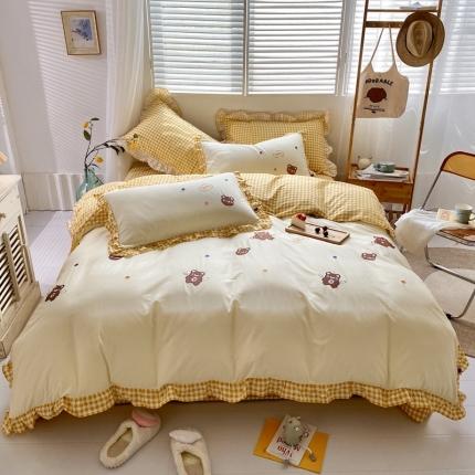 寐居 2021新款纯棉刺绣四件套 丘比特熊-浅黄