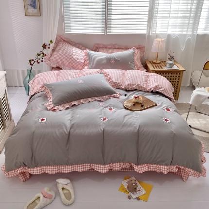 寐居 2021新款纯棉刺绣四件套 水果物语-灰