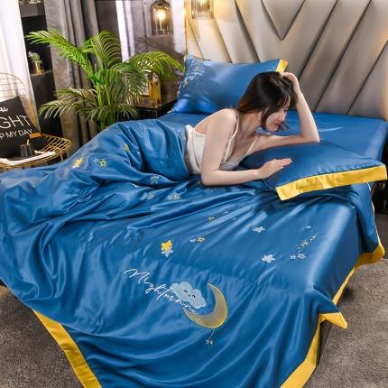 91家纺网 家纺一手货源 找家纺 印季 2021新款水洗真丝满版绣星月夜夏被四件套 星月夜-宝蓝