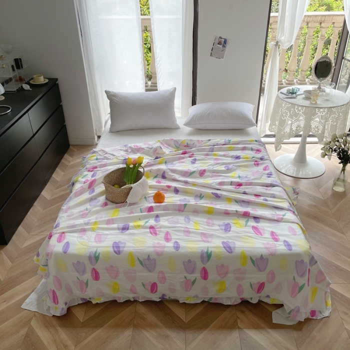 91家纺网 家纺一手货源 找家纺 （总）星期八 2021新款田园风奶油花边大豆夏被