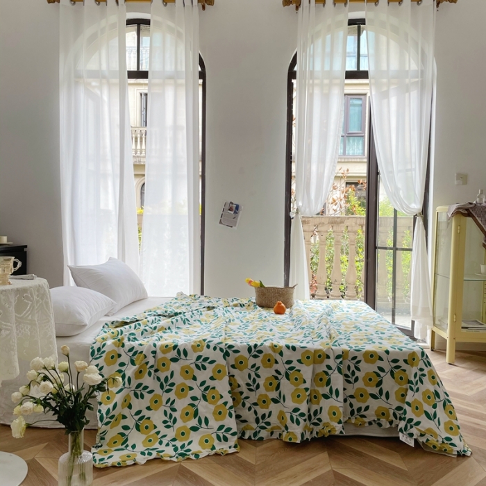 91家纺网 家纺一手货源 找家纺 星期八 2021新款田园风奶油花边大豆夏被 春色满园