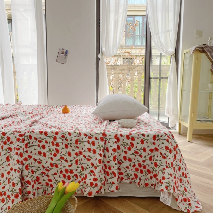 91家纺网 家纺一手货源 找家纺 星期八 2021新款田园风奶油花边大豆夏被 花艺