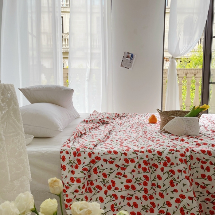 91家纺网 家纺一手货源 找家纺 星期八 2021新款田园风奶油花边大豆夏被 花艺