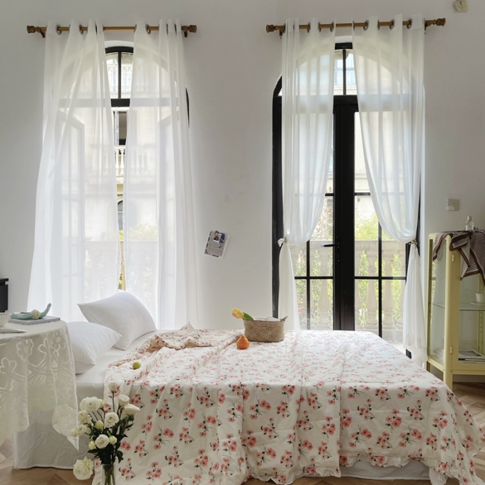 91家纺网 家纺一手货源 找家纺 星期八 2021新款田园风奶油花边大豆夏被 樱花