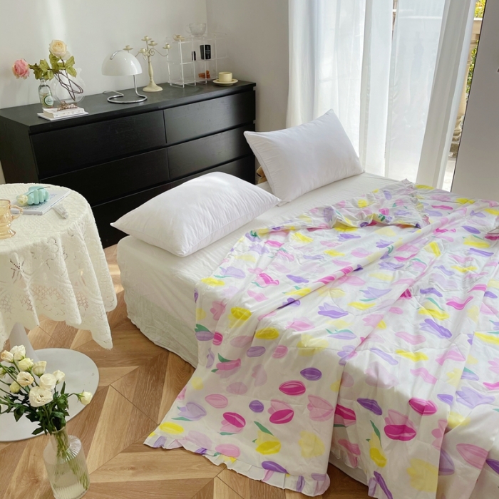 91家纺网 家纺一手货源 找家纺 星期八 2021新款田园风奶油花边大豆夏被 郁金香