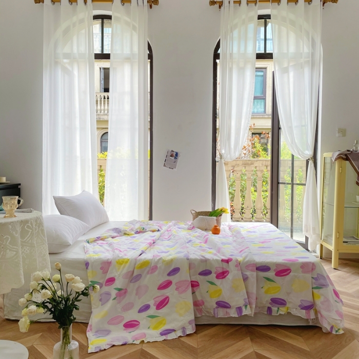 91家纺网 家纺一手货源 找家纺 星期八 2021新款田园风奶油花边大豆夏被 郁金香