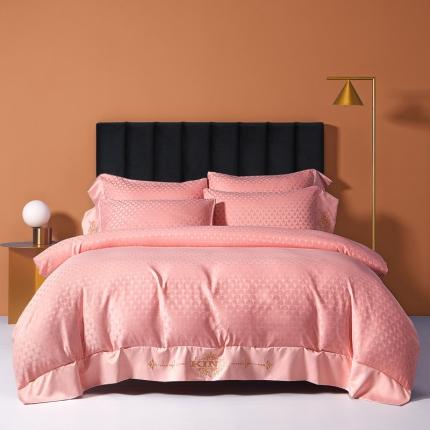 91家纺网 家纺一手货源 找家纺 眠帛2021新款60S贡缎提花全棉轻奢风四件套 路易斯粉