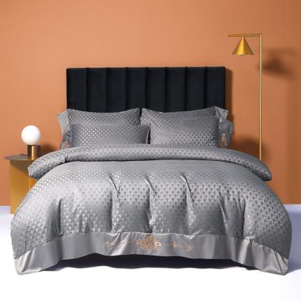 91家纺网 家纺一手货源 找家纺 （总）眠帛2021新款60S贡缎提花全棉轻奢风四件套