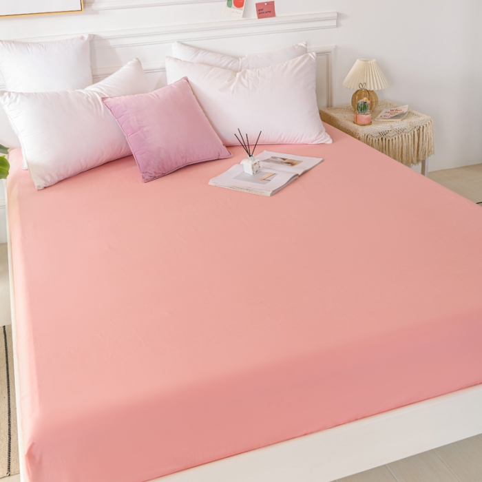 91家纺网 家纺一手货源 找家纺 极梦新款40支全棉床笠三件套喷气全棉枕套支持定制粉玉色