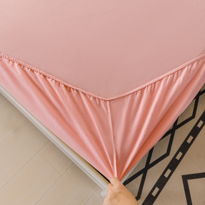 91家纺网 家纺一手货源 找家纺 极梦新款40支全棉床笠三件套喷气全棉枕套支持定制粉玉色