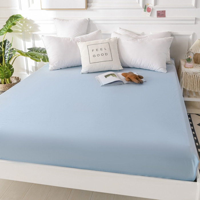 91家纺网 家纺一手货源 找家纺 极梦新款40支全棉床笠三件套喷气全棉枕套支持定制 浅蓝色