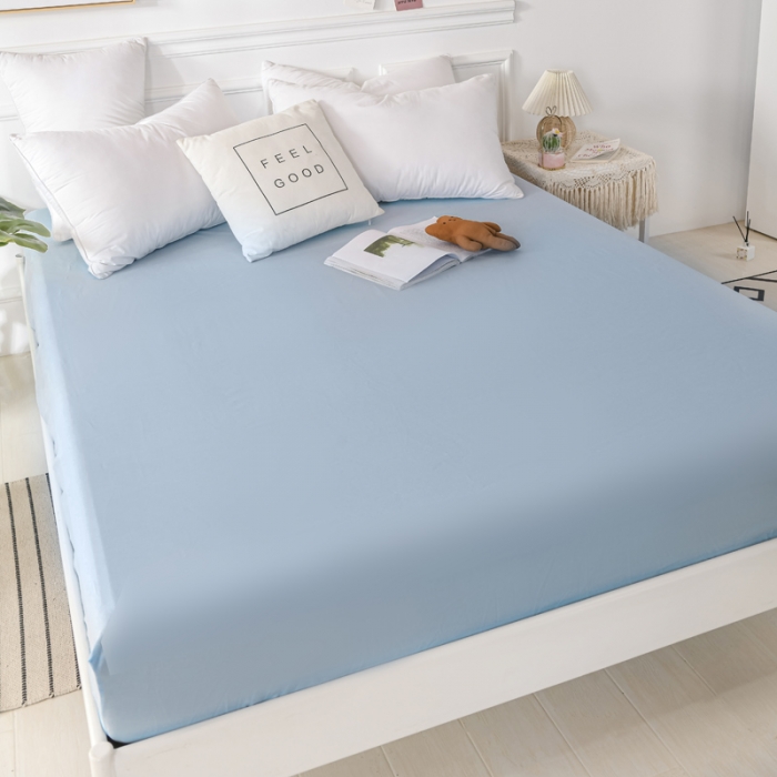 91家纺网 家纺一手货源 找家纺 极梦新款40支全棉床笠三件套喷气全棉枕套支持定制 浅蓝色