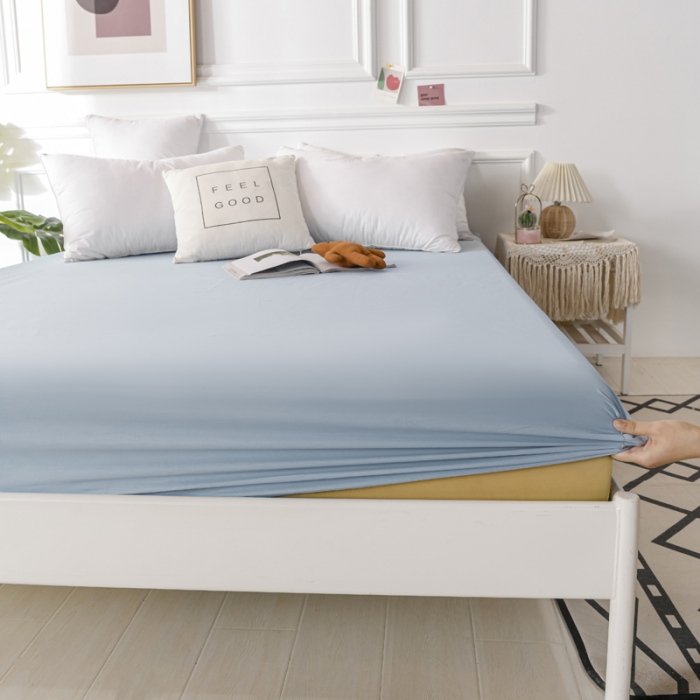 91家纺网 家纺一手货源 找家纺 极梦新款40支全棉床笠三件套喷气全棉枕套支持定制 浅蓝色