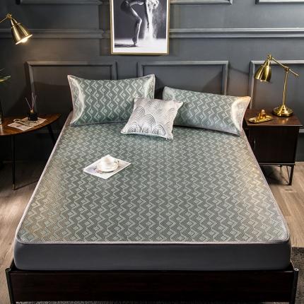 91家纺网 家纺一手货源 找家纺 恒爱2021新品床笠款提花冰藤席 半格-绿