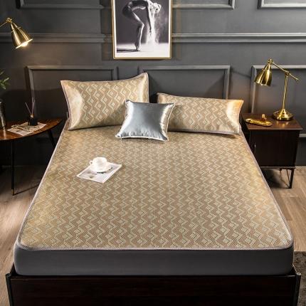 91家纺网 家纺一手货源 找家纺 恒爱2021新品床笠款提花冰藤席 半格-驼