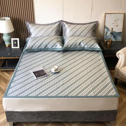 太古汇家居 2021新款提花冰丝席三件套凉席 字母-蓝