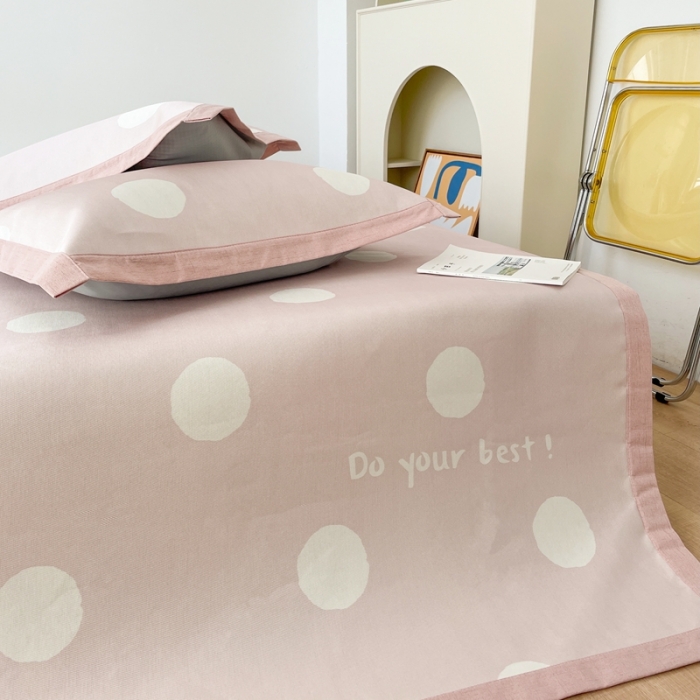 91家纺网 家纺一手货源 找家纺 时年 2021新款水洗养生冰丝凉席 波点粉