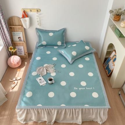 91家纺网 家纺一手货源 找家纺 时年 2021新款水洗养生冰丝凉席 波点蓝