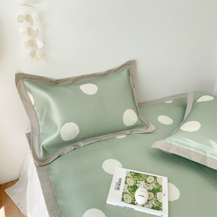 91家纺网 家纺一手货源 找家纺 时年 2021新款水洗养生冰丝凉席 波点绿