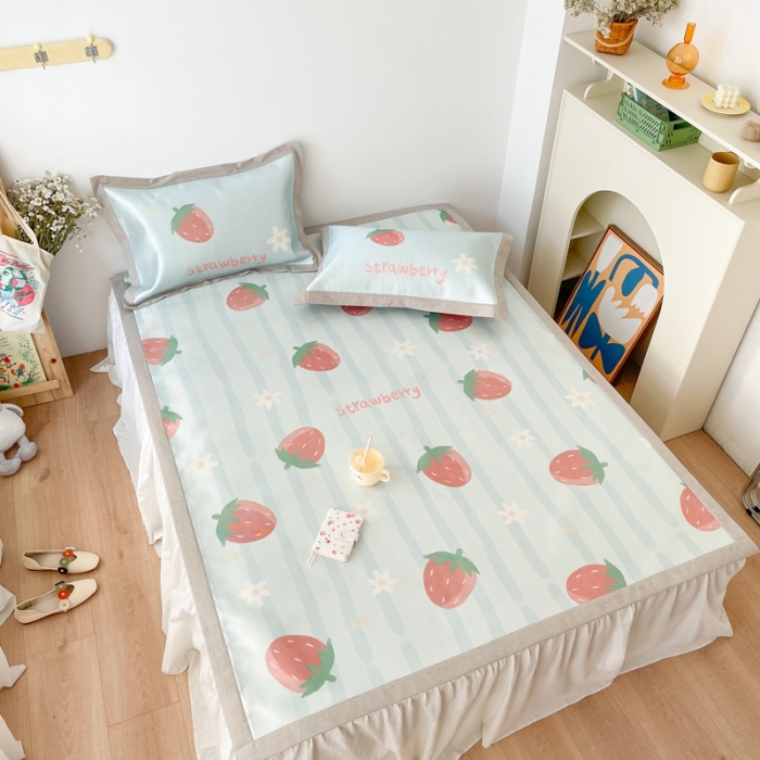 91家纺网 家纺一手货源 找家纺 时年 2021新款水洗养生冰丝凉席 草莓甜心