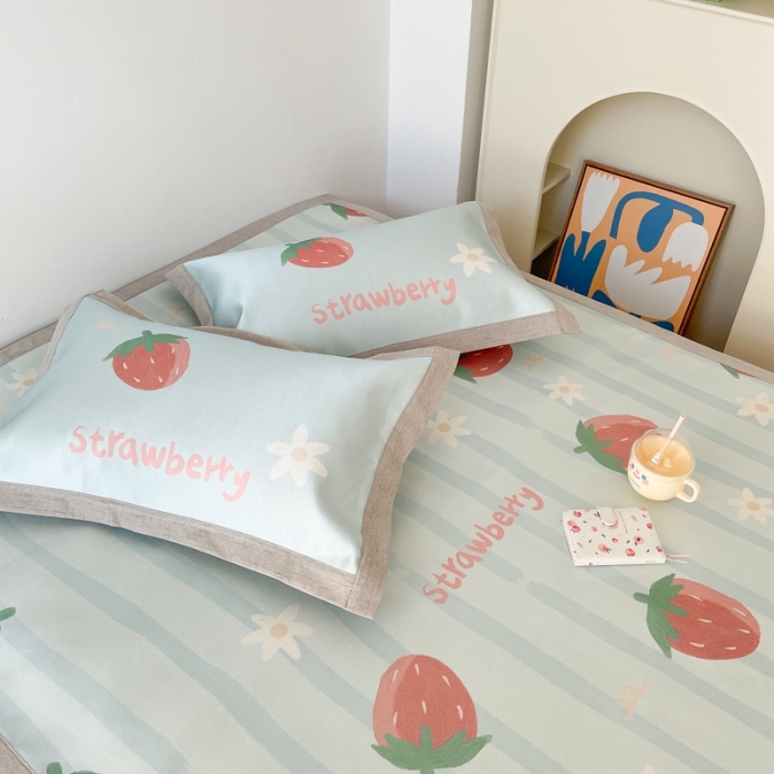 91家纺网 家纺一手货源 找家纺 时年 2021新款水洗养生冰丝凉席 草莓甜心