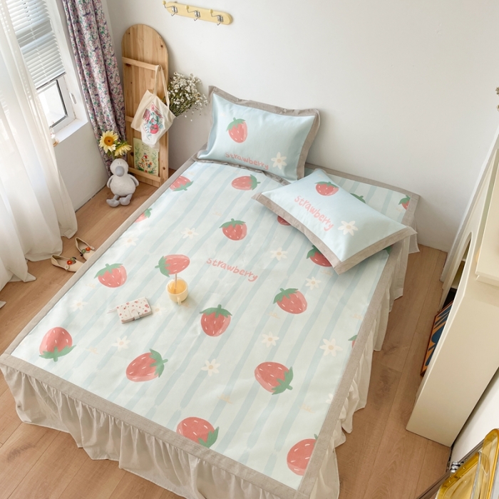 91家纺网 家纺一手货源 找家纺 时年 2021新款水洗养生冰丝凉席 草莓甜心