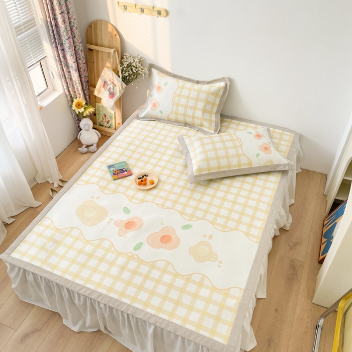 91家纺网 家纺一手货源 找家纺 时年 2021新款水洗养生冰丝凉席 格子花