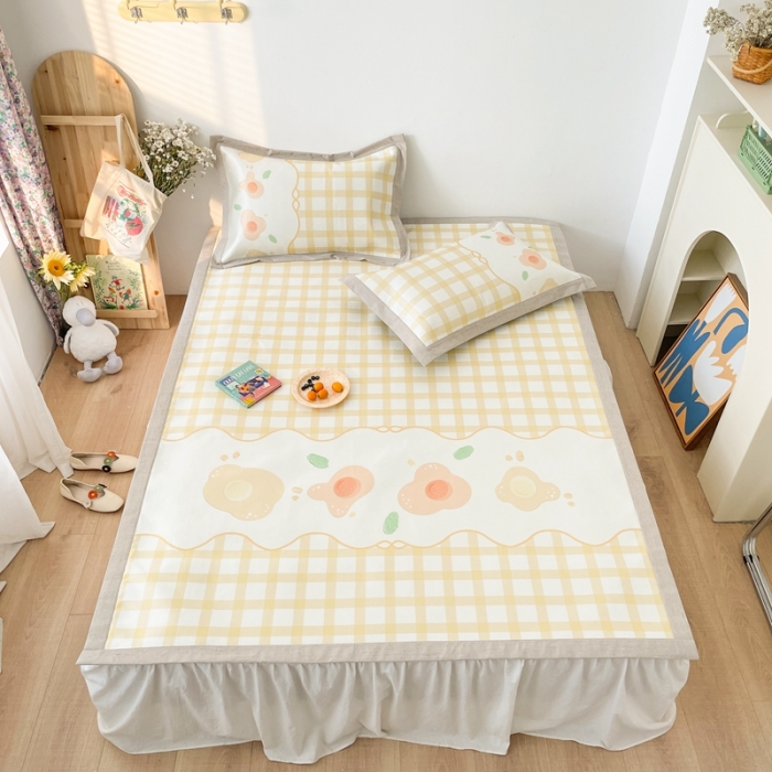 91家纺网 家纺一手货源 找家纺 时年 2021新款水洗养生冰丝凉席 格子花