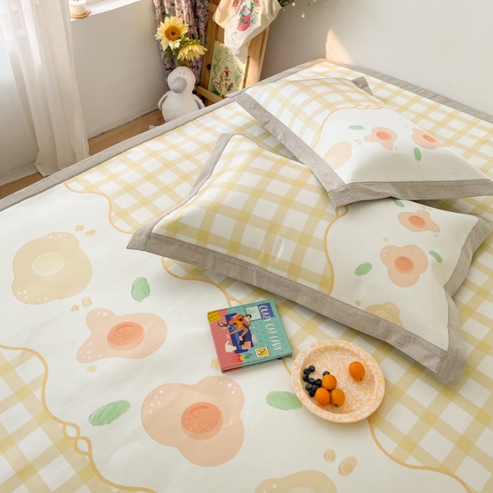 91家纺网 家纺一手货源 找家纺 时年 2021新款水洗养生冰丝凉席 格子花