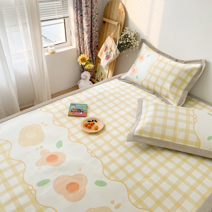 91家纺网 家纺一手货源 找家纺 时年 2021新款水洗养生冰丝凉席 格子花