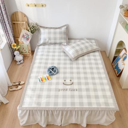 时年 2021新款水洗养生冰丝凉席 灰格笑脸