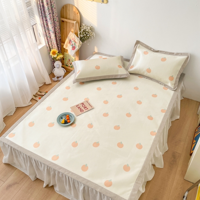 91家纺网 家纺一手货源 找家纺 时年 2021新款水洗养生冰丝凉席 桔子